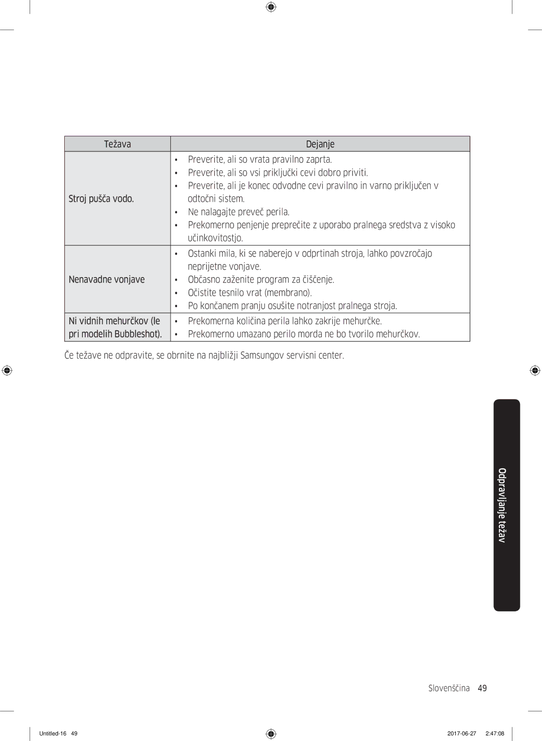 Samsung WW80J5355MW/AD, WW70J5355MW/AD manual Slovenščina 49  